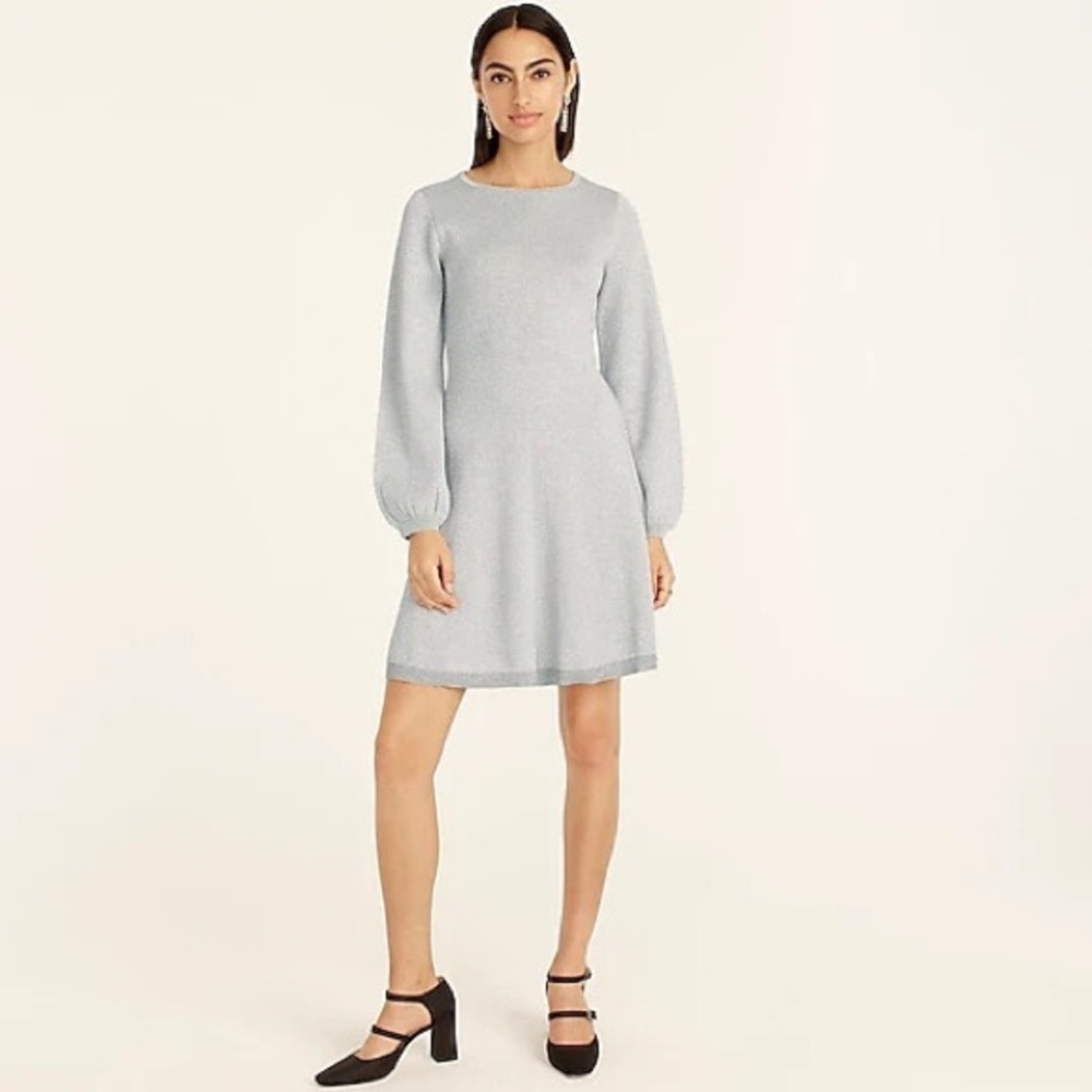 J. Crew Silver Long Sleeve Twist Back Dress Lurex Merino Wool Sz M